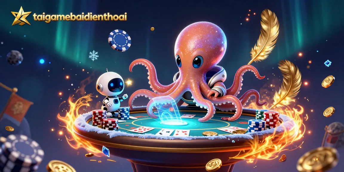 Engage with taigamebaidienthoai in a vibrant poker scene featuring an alien octopus and robot.
