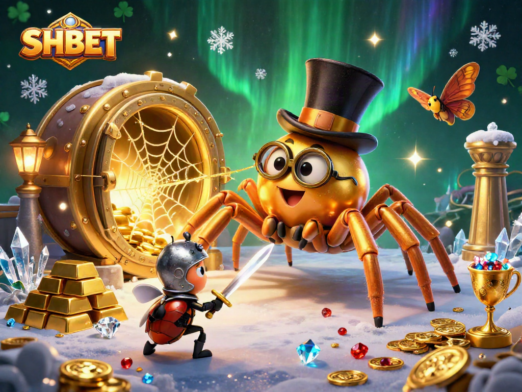 Engage with the thrilling world of SHBET, featuring a giant tarantula and knight in a vibrant casino scene.