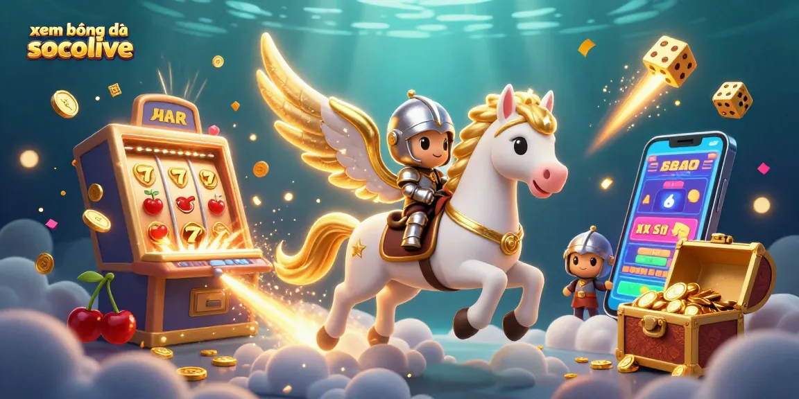 Experience xem bóng đá socolive with vibrant 3D illustration of a horse riding knight amidst casino elements.