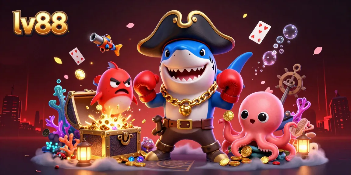 Engage with lv88's exciting games featuring vibrant casino characters in a thrilling underwater scene.