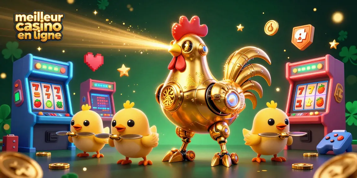 Découvrez le meilleur casino en ligne avec un robot en or et des machines à sous colorées.