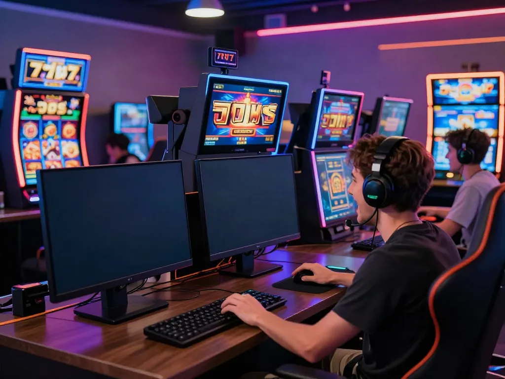 Pengalaman bermain slot777 di ruang permainan modern dengan suasana ceria.