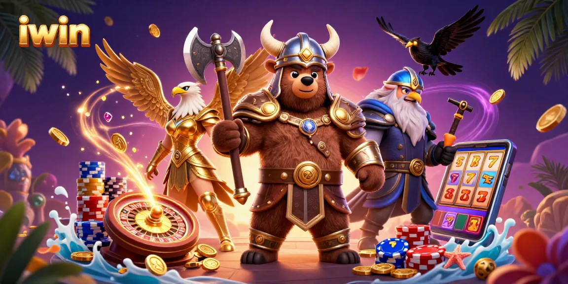 Spin the reels and win with iwin in an epic 3D Viking casino scene full of excitement.