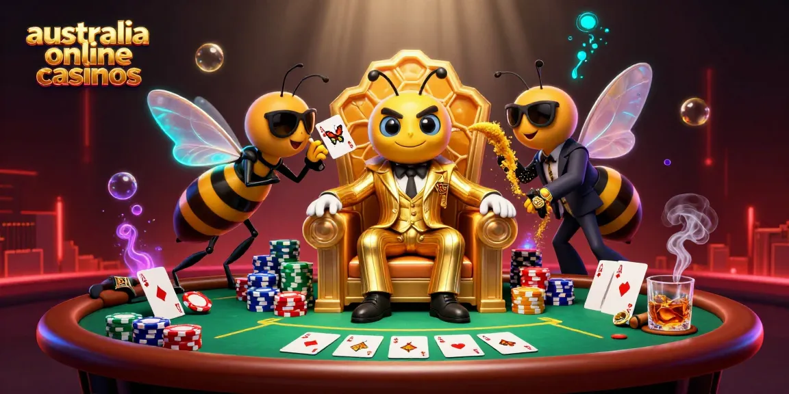 Experience the excitement of australia online casinos with a lively bumblebee mob boss and his gaming entourage.