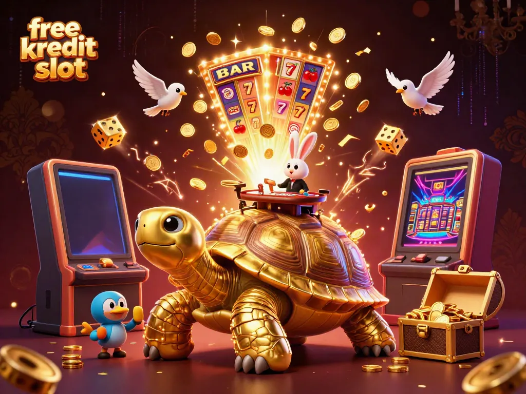 Experience the thrill with free kredit slot at our vibrant 3D casino, featuring golden tortoises and jackpot excitement.